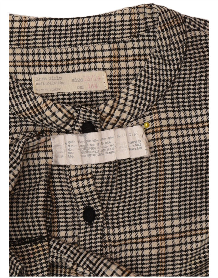 Zara Girls Pullover Shirt Dress 13-14 Years Grey Gingham Cotton