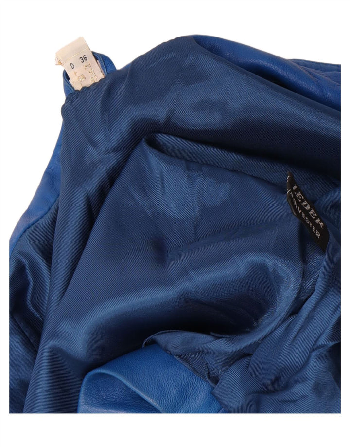 Vintage Dame Crop Læderjakke UK 10 Small Blue