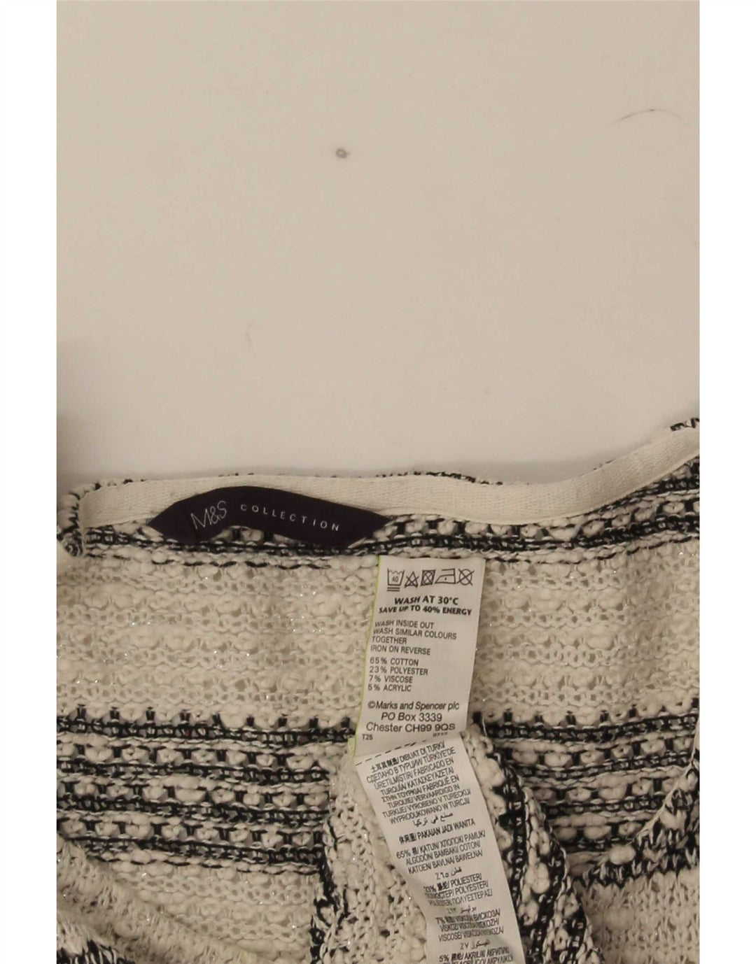Marks & Spencer Damestrik bluse Top UK 16 Large Off White Stribet Bomuld
