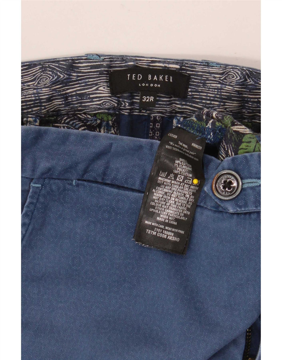 Ted Baker Herre Chino Shorts W32 Medium Blue Geometrisk Bomuld