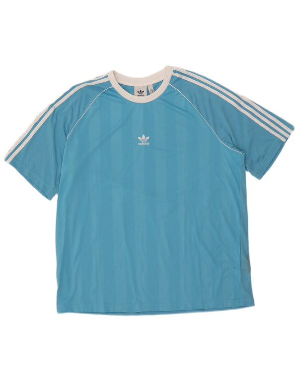 Adidas Herre T-Shirt Top 2XL Blå Stribet Polyester