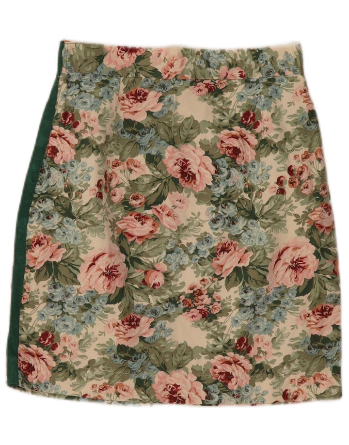Vintage dame mini nederdel lille W26 flerfarvet blomster