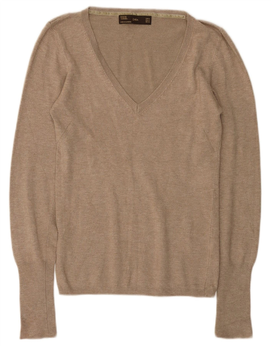 Zara Dame V-hals sweater UK 12 Medium Beige Rayon