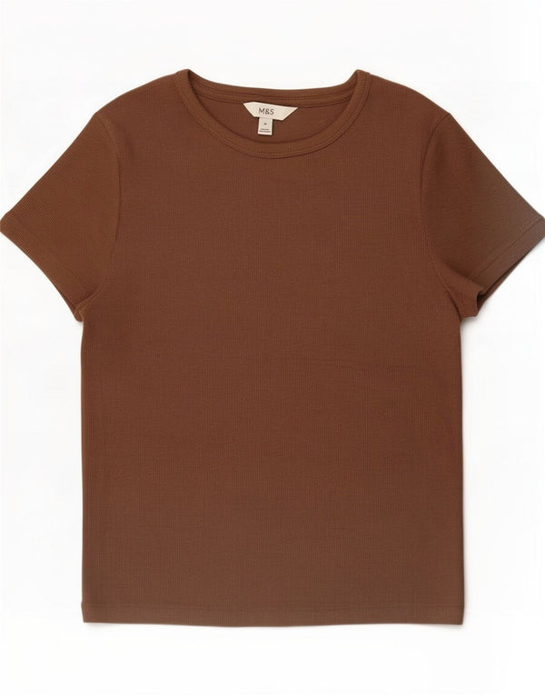 Marks & Spencer T-shirt top til kvinder UK 14 Medium brun bomuld