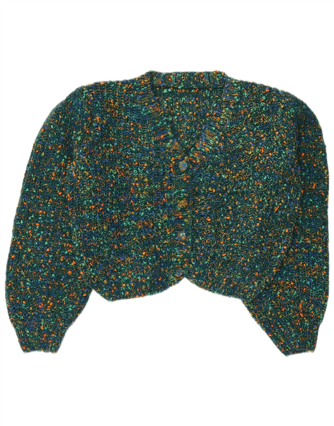 Cider Dame Crop Cardigan Sweater UK 16 Large Green Flecked Polyester