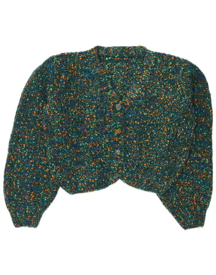 Cider Dame Crop Cardigan Sweater UK 16 Large Green Flecked Polyester
