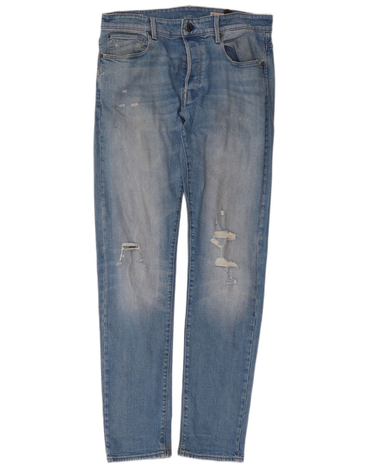 G-Star Herre 3301 Distressed Slim Jeans W34 L34 Blå Bomuld