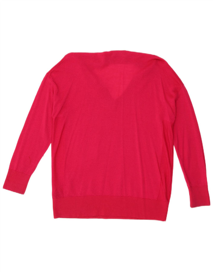 Marks & Spencer Dame V-hals sweater UK 14 Medium Pink Merino Uld