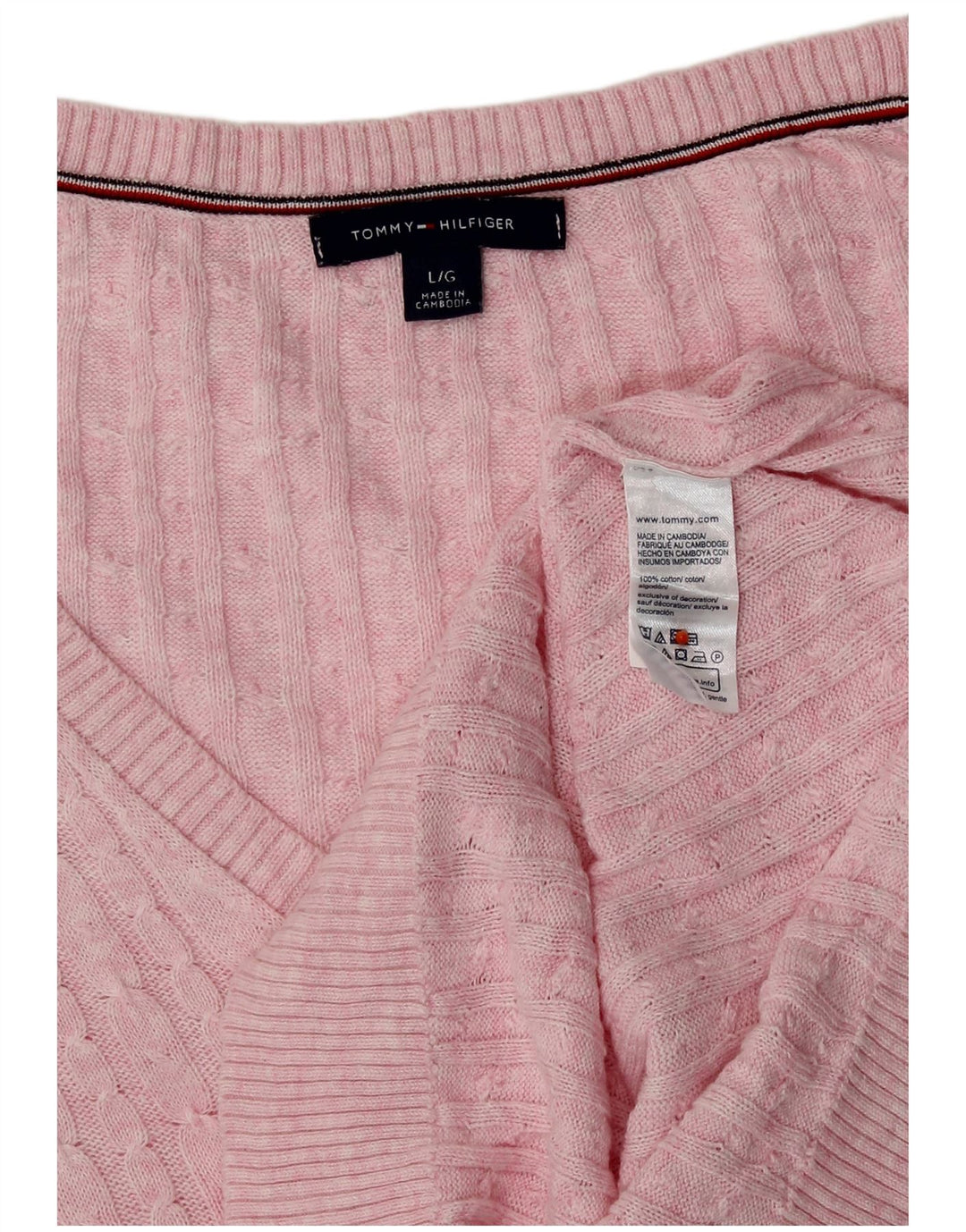 Tommy Hilfiger Dame V-hals sweater UK 16 Large Pink Bomuld