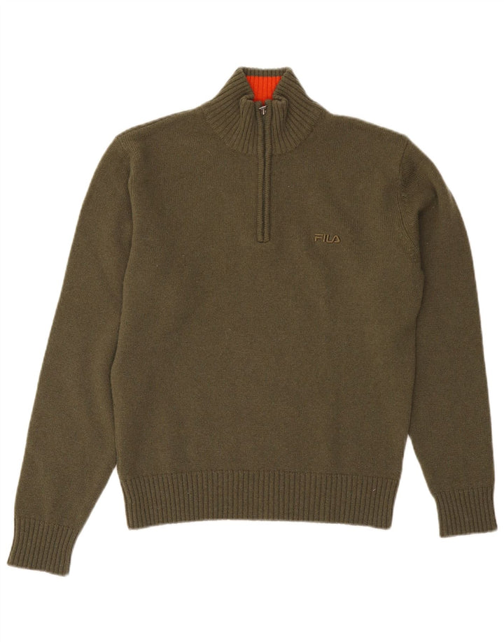 Fila Herre Zip Neck Jumper Sweater Small Khaki Wool