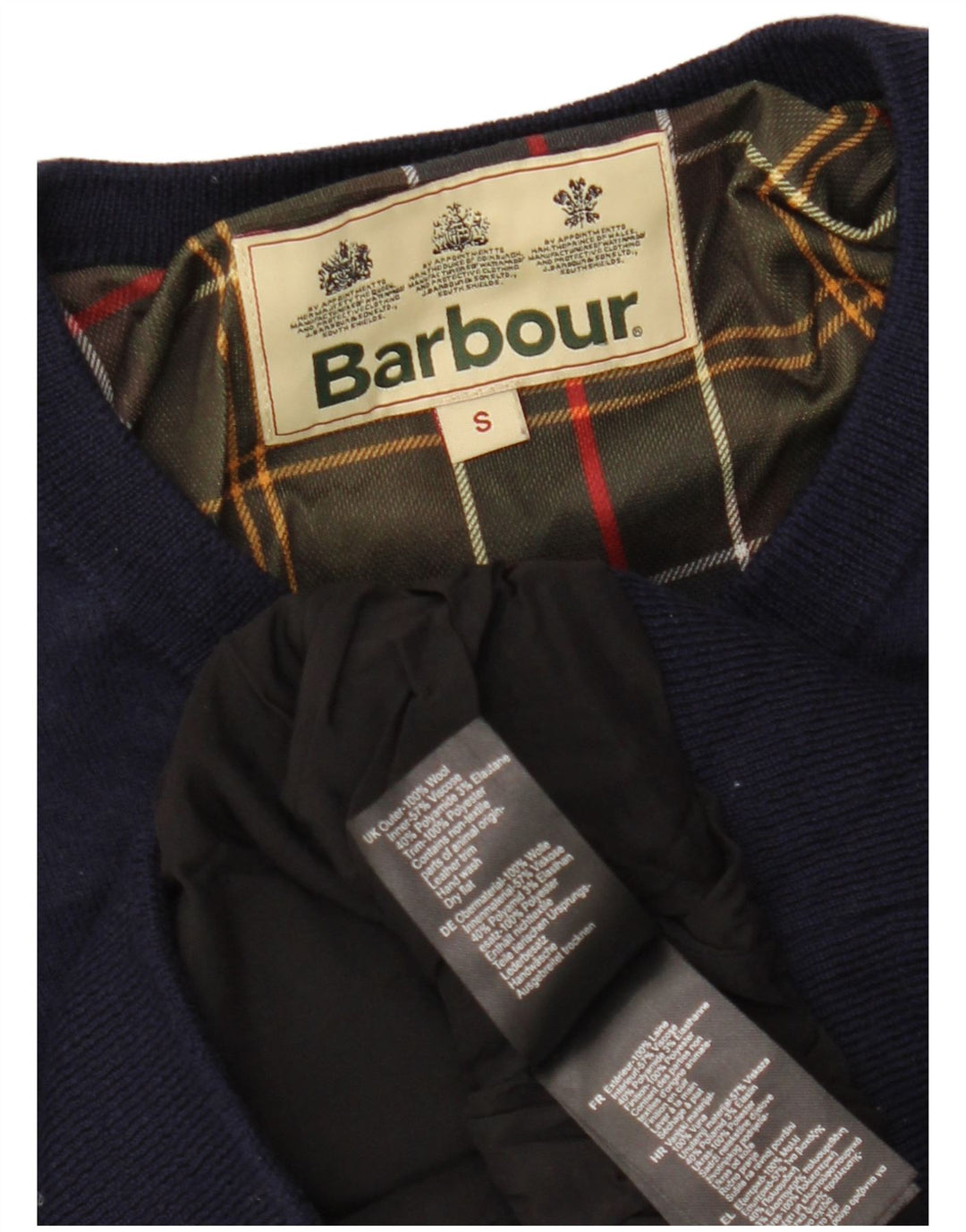 BARBOUR Dame V-hals sweater UK 10 Lille marineblå uld