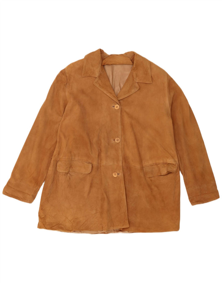 Vintage dame 3-knaps ruskind blazerjakke EU 48 2XL beige læder
