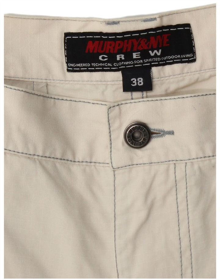 Murphy & Nye Herre Graphic Cargo Shorts W38 XL Hvid Bomuld