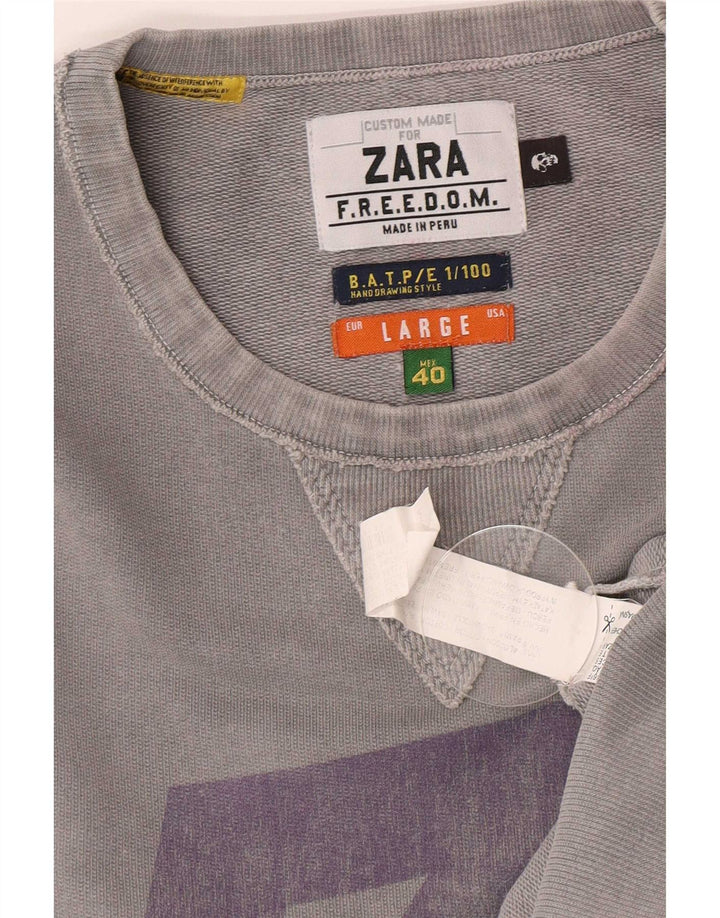 Zara Herre Grafisk Sweatshirt Jumper Stor Grå Bomuld