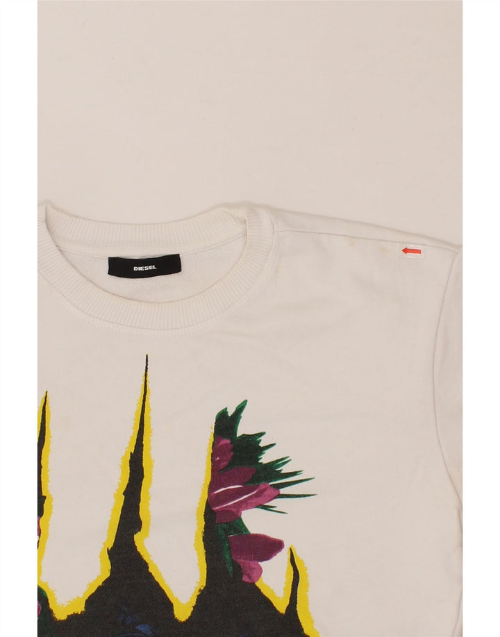 DIESEL Womens Oversized Graphic Sweatshirt Jumper UK 10 Small White Cotton Vintage Diesel and Second-Hand Diesel from Messina Hembry 