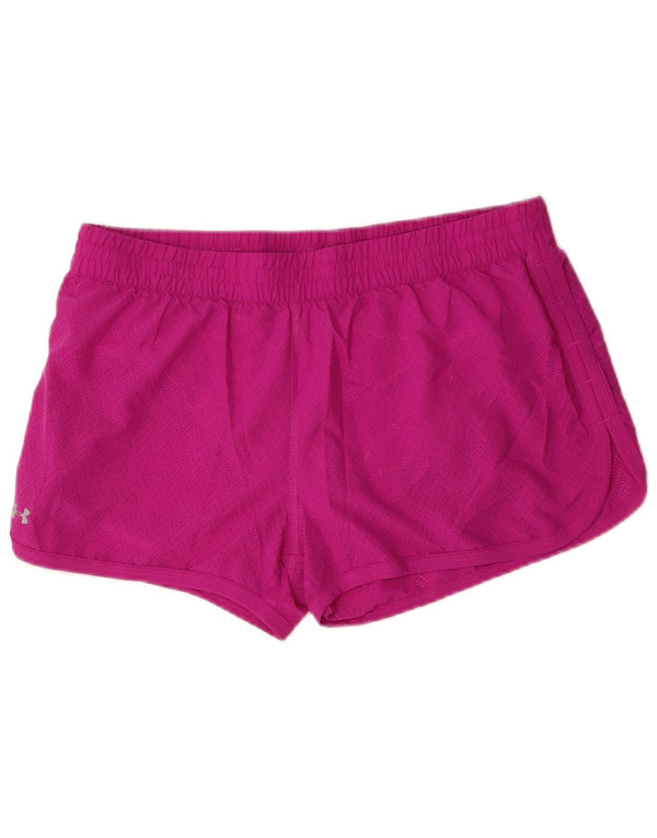 Under Armour Womens Heat Gear Sports Shorts UK 16 Large Pink Polyester