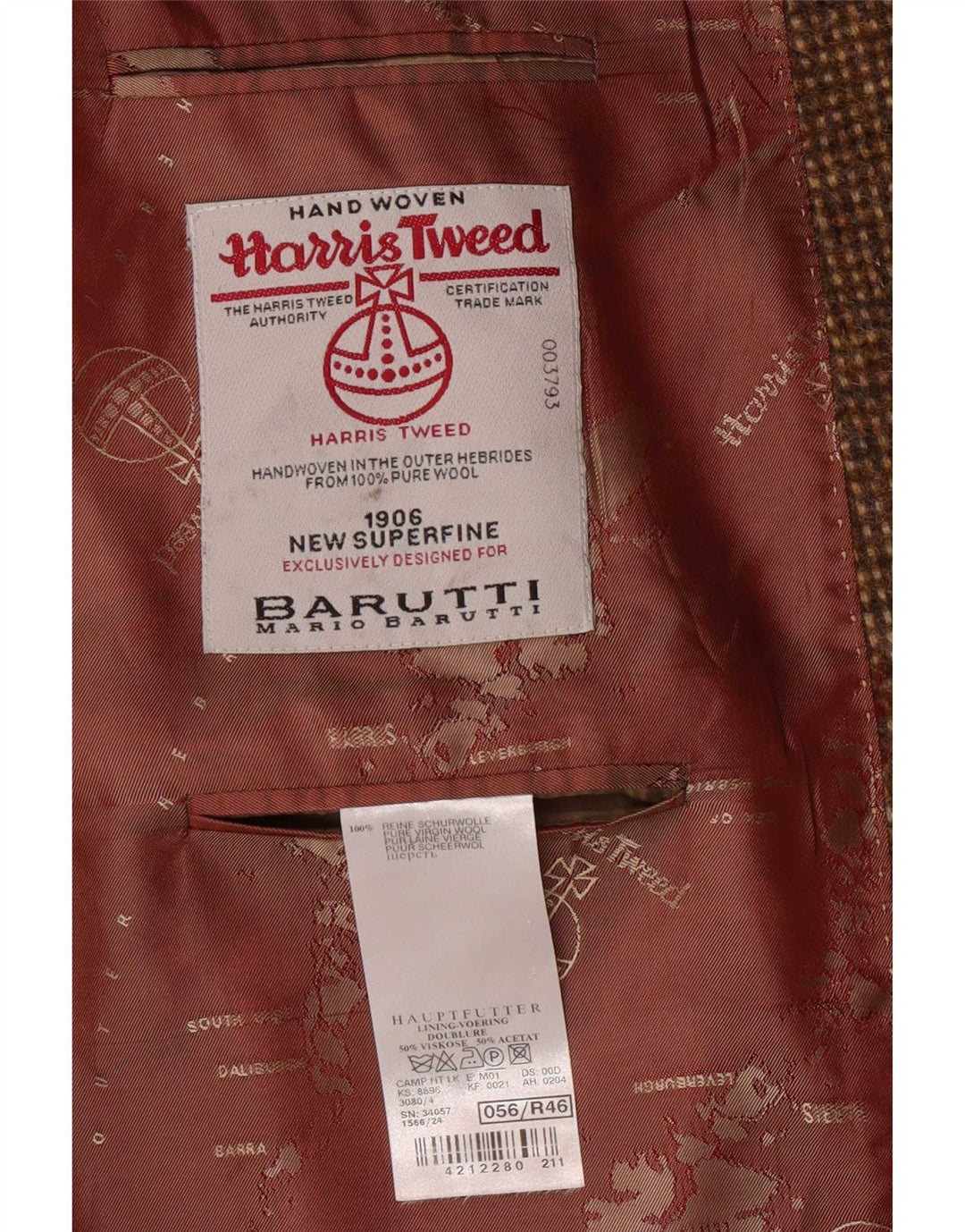 Harris Tweed Herre 2 Button Blazer Jacket UK 46 3XL Brun Virgin Wool