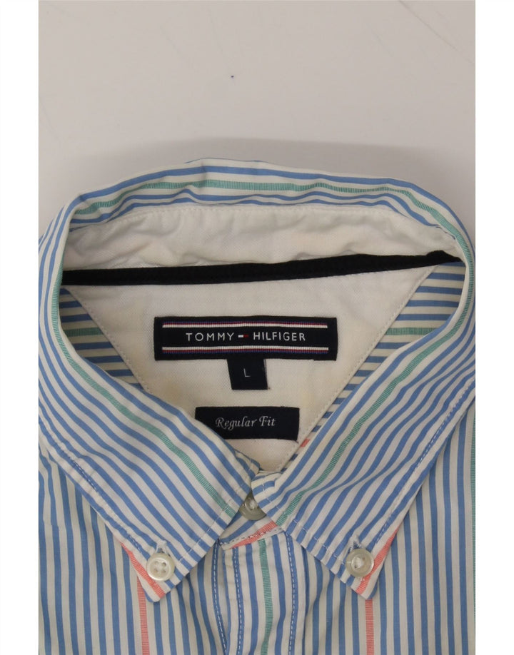 TOMMY HILFIGER Mens Regular Fit Shirt Large Blue Striped Cotton Vintage Tommy Hilfiger and Second-Hand Tommy Hilfiger from Messina Hembry 
