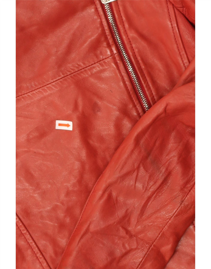 ORCIANI Womens Crop Hooded Leather Jacket UK 10 Small Red Leather
