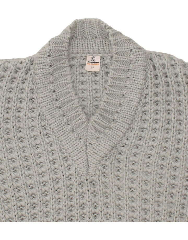 VINTAGE Womens V-Neck Jumper Sweater IT 52 2XL Grey Spandex Vintage Vintage and Second-Hand Vintage from Messina Hembry 
