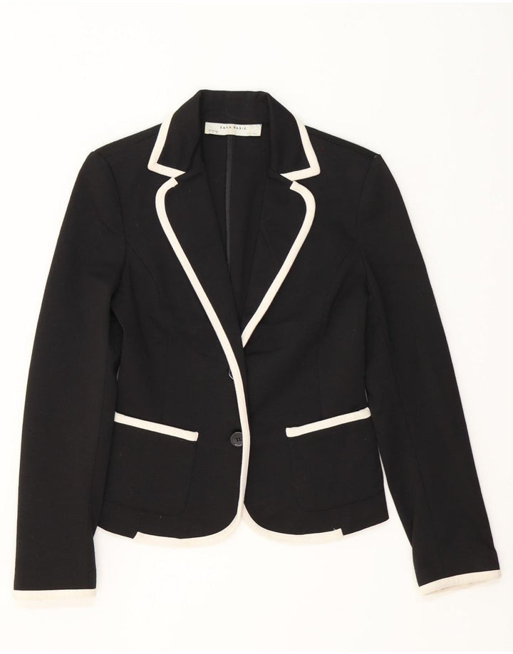 Zara Dame 2 Button Blazer Jacket UK 10 Small Black Colourblock Polyester