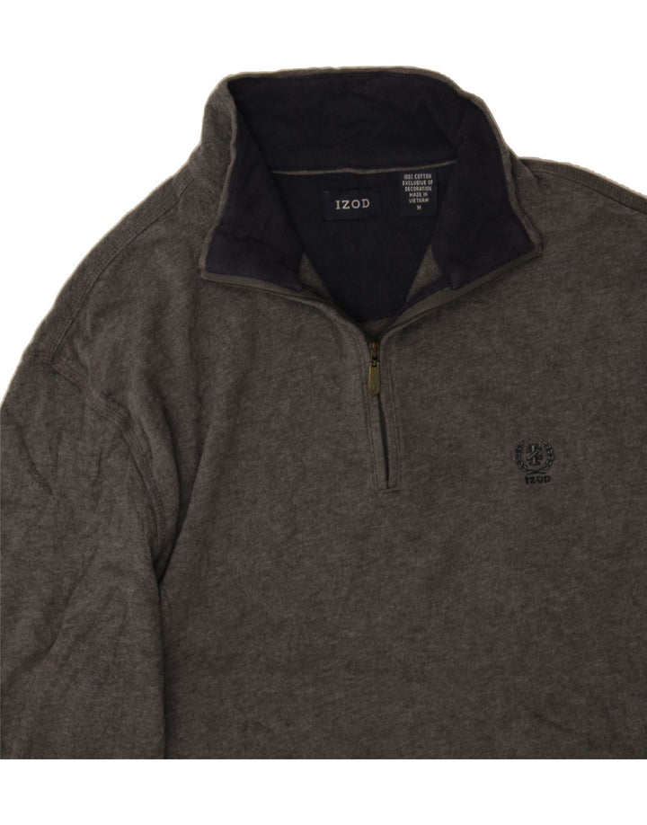 IZOD Mens Zip Neck Jumper Sweater Medium Grey Flecked Cotton Vintage Izod and Second-Hand Izod from Messina Hembry 