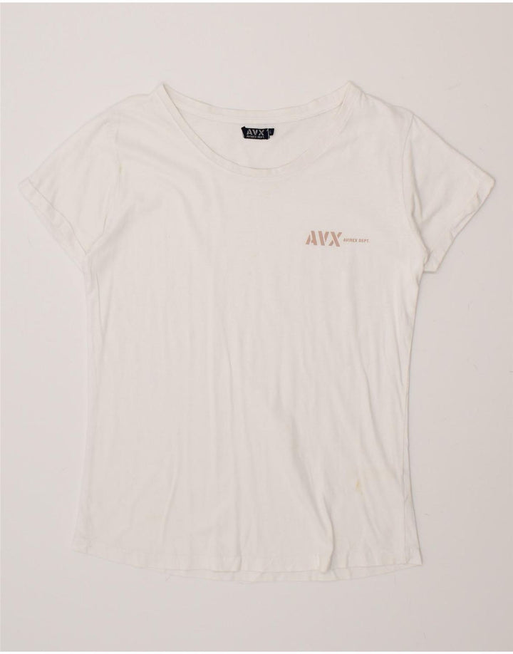 AVIREX Womens T-Shirt Top UK 14 Large White Cotton Vintage Avirex and Second-Hand Avirex from Messina Hembry 