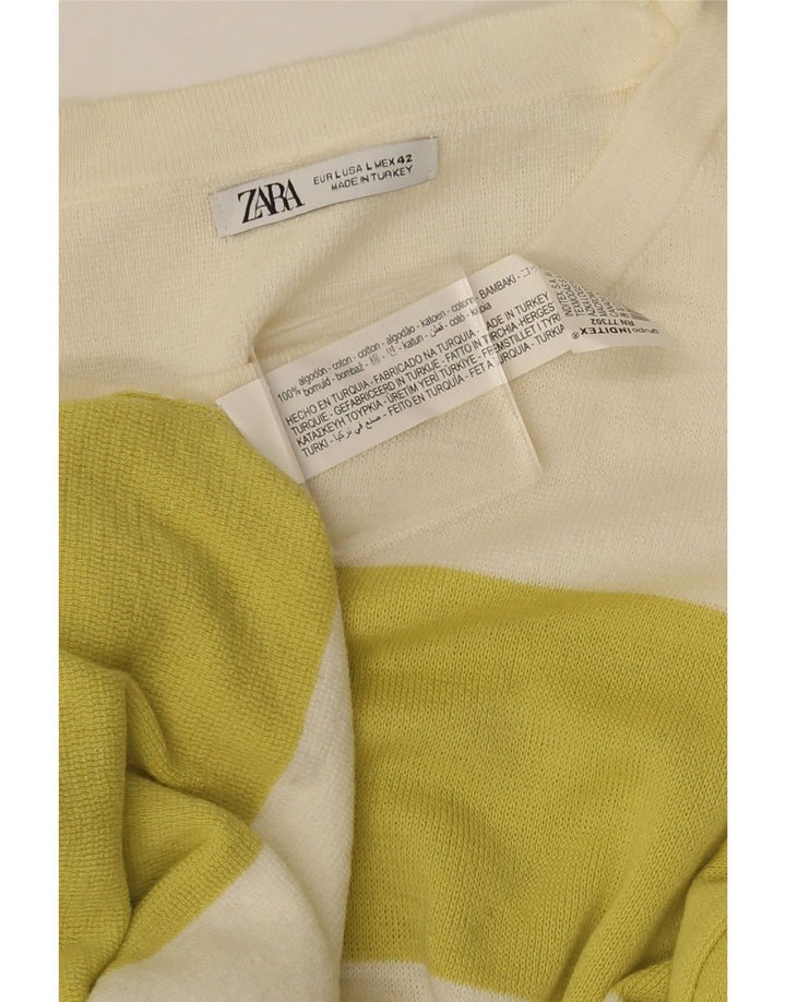 Zara Herre T-Shirt Top Large Off White Colourblock Bomuld