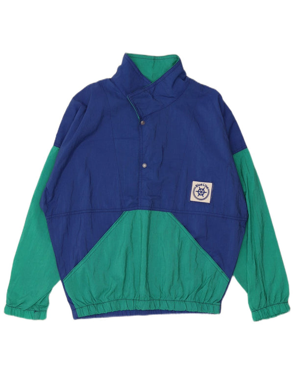 Vintage herre pullover træningsdragt topjakke XL blå farveblok polyamid