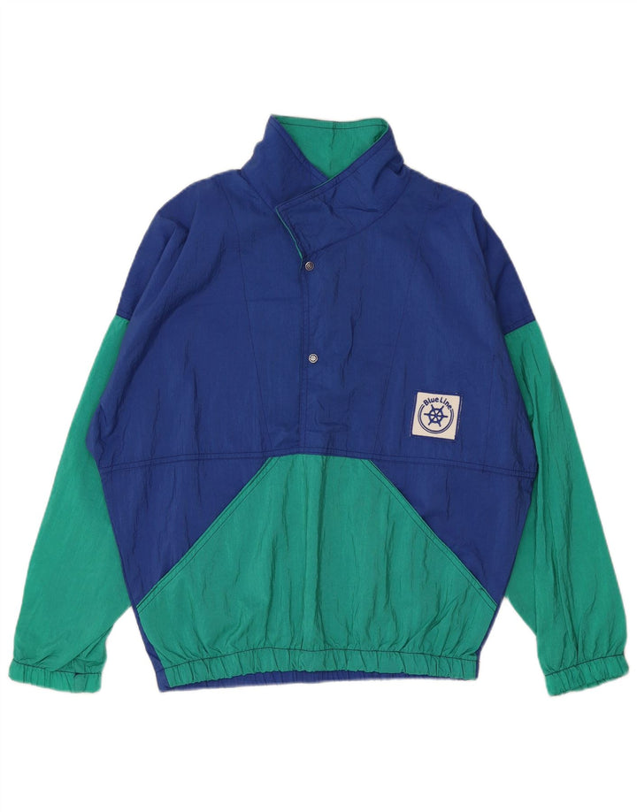 Vintage herre pullover træningsdragt topjakke XL blå farveblok polyamid