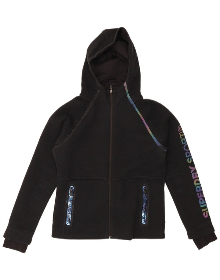 SUPERDRY Dame grafisk hættetrøje med lynlås UK 12 Medium Black Polyester