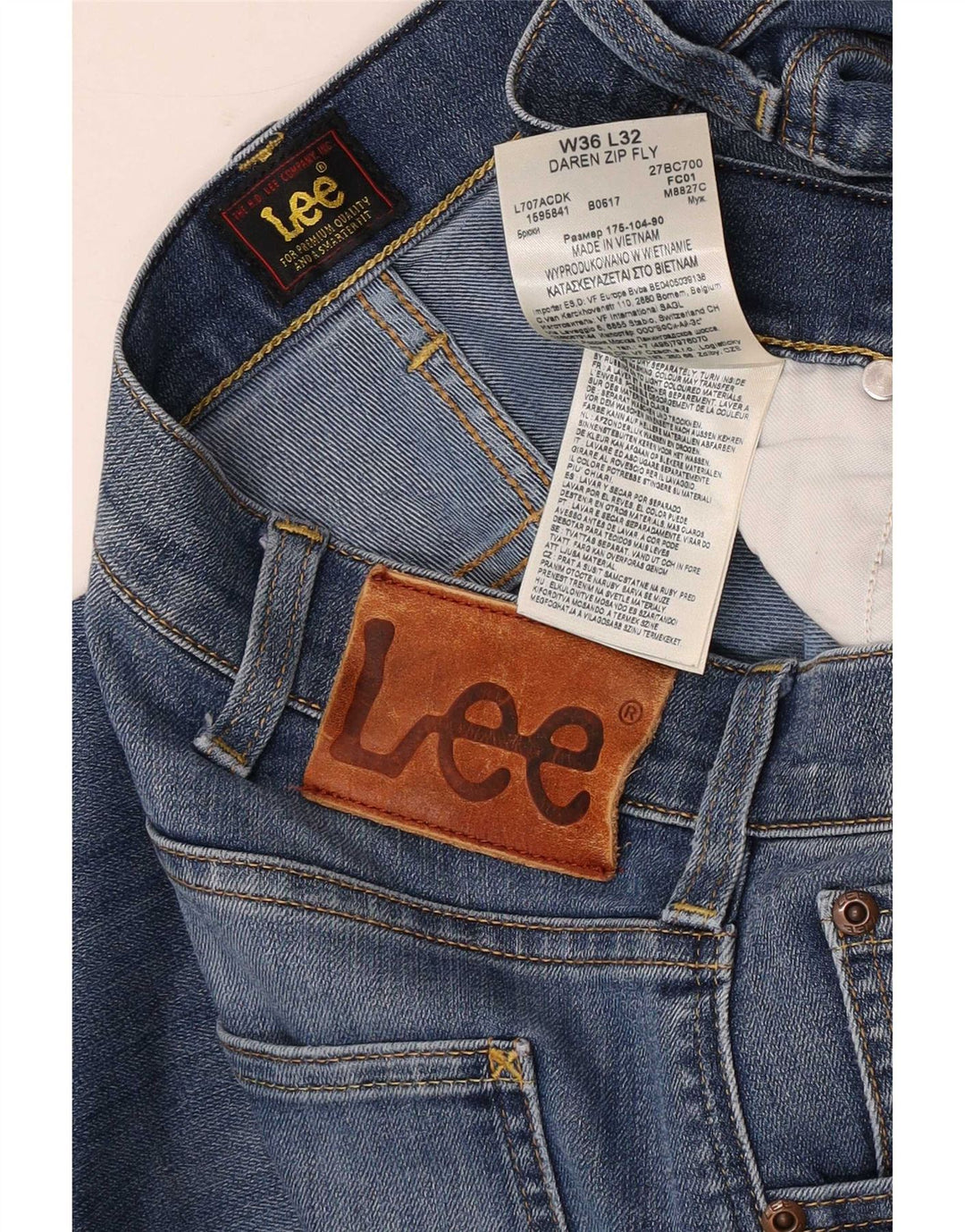 Lee Mens Daren Zip Fly Slim Jeans W36 L32 Blå Bomuld