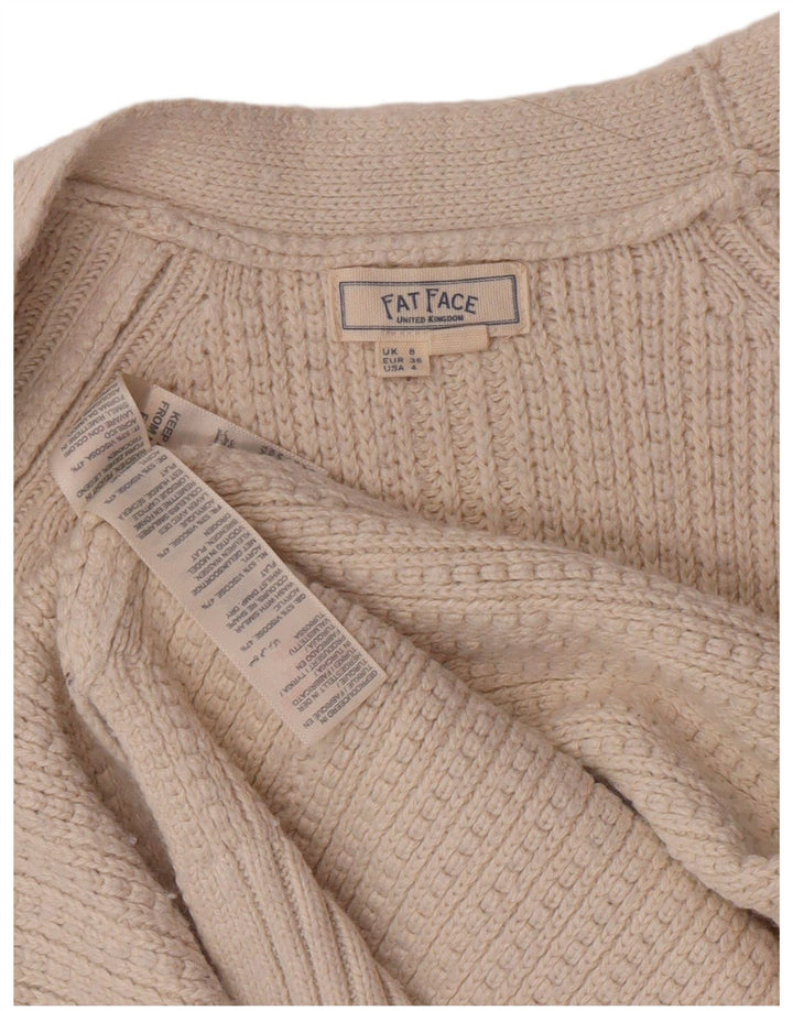 Fat Face Dame Cardigan Sweater UK 8 Small Beige Viscose Classic