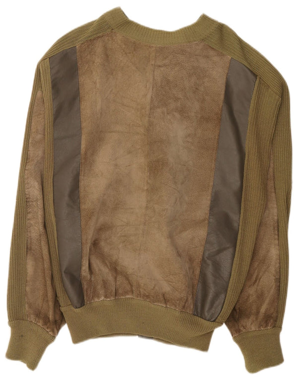 Vintage herre ruskind bomberjakke UK 38 Medium Khaki Colourblock Læder