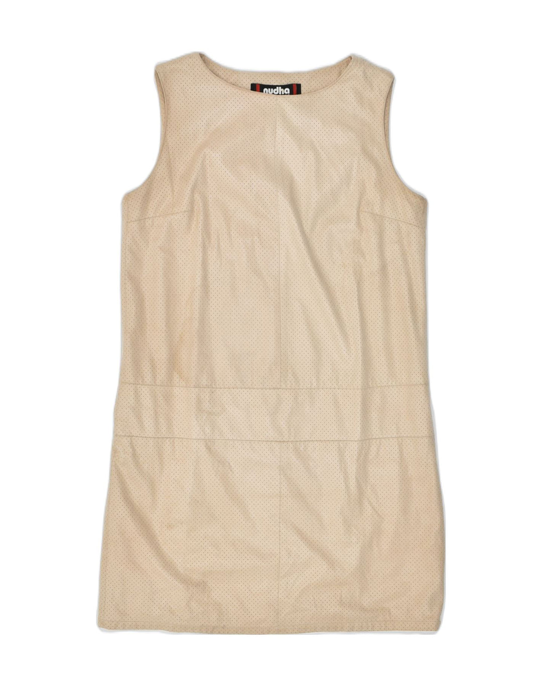 VINTAGE Womens Basic Dress UK 10 Small Beige Polka Dot Polyester | Vintage | Thrift | Second-Hand | Used Clothing | Messina Hembry 