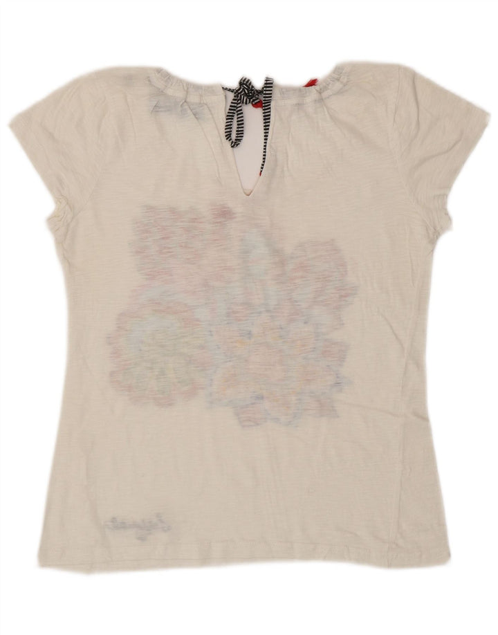 DESIGUAL Grafisk T-shirt top til kvinder UK 12 Medium White Floral