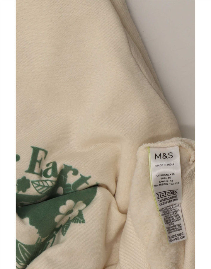 Marks & Spencer Dame Grafisk Sweatshirt Jumper UK 16 Large Off White