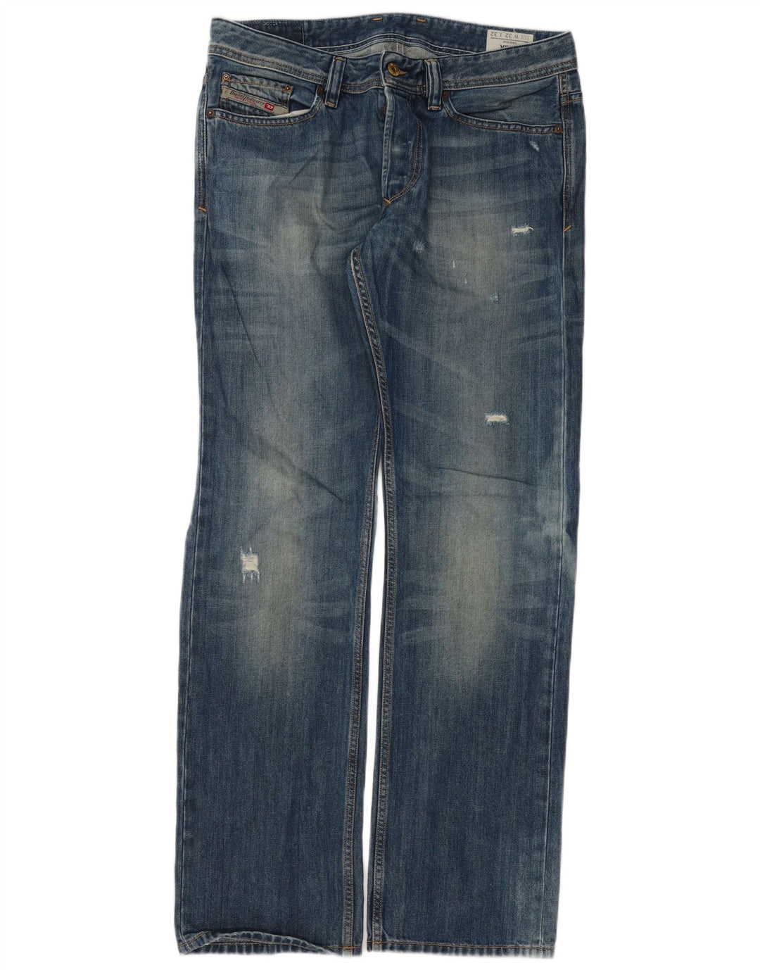Diesel Herre Viker Distressed Straight Jeans W32 L32 Blå Bomuld