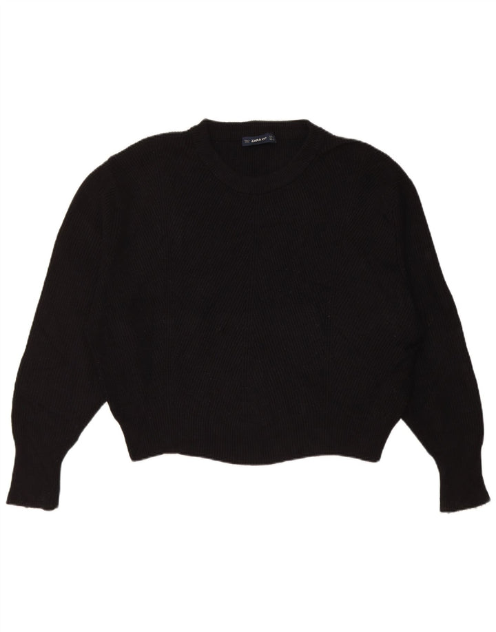 Zara Dame Oversized Crew Neck Jumper Sweater UK 14 Medium Black Viscose