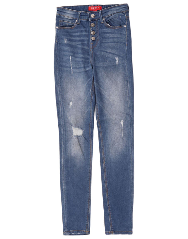 Guess Womens Distressed High Waist Skinny Jeans W25 L29 Blue Cotton