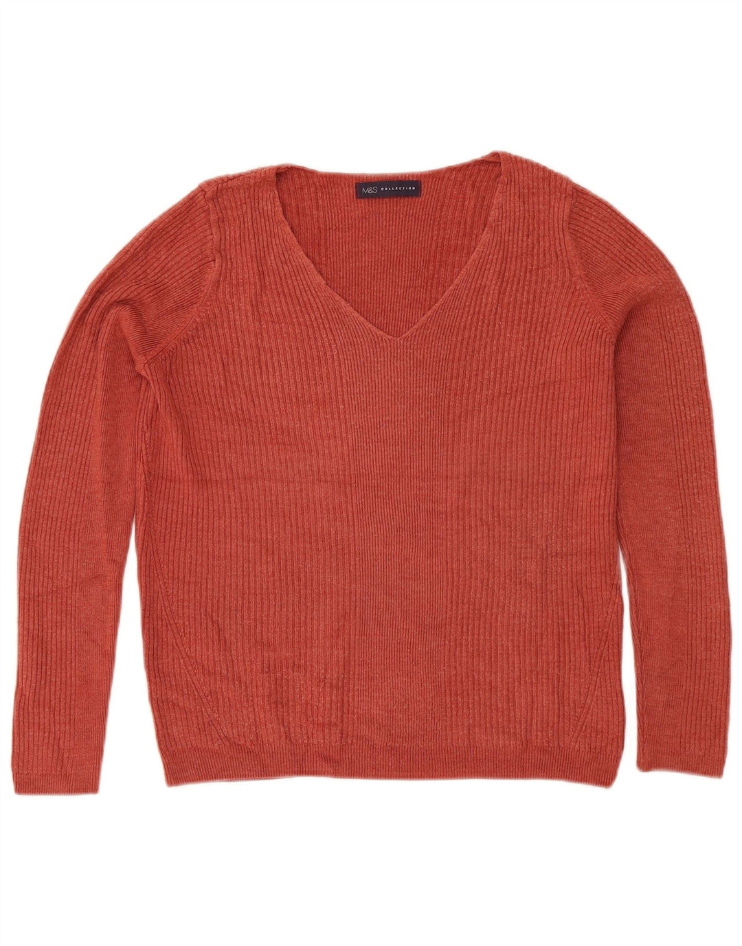 Marks & Spencer Dame V-hals sweater UK 12 Medium Brun Akryl