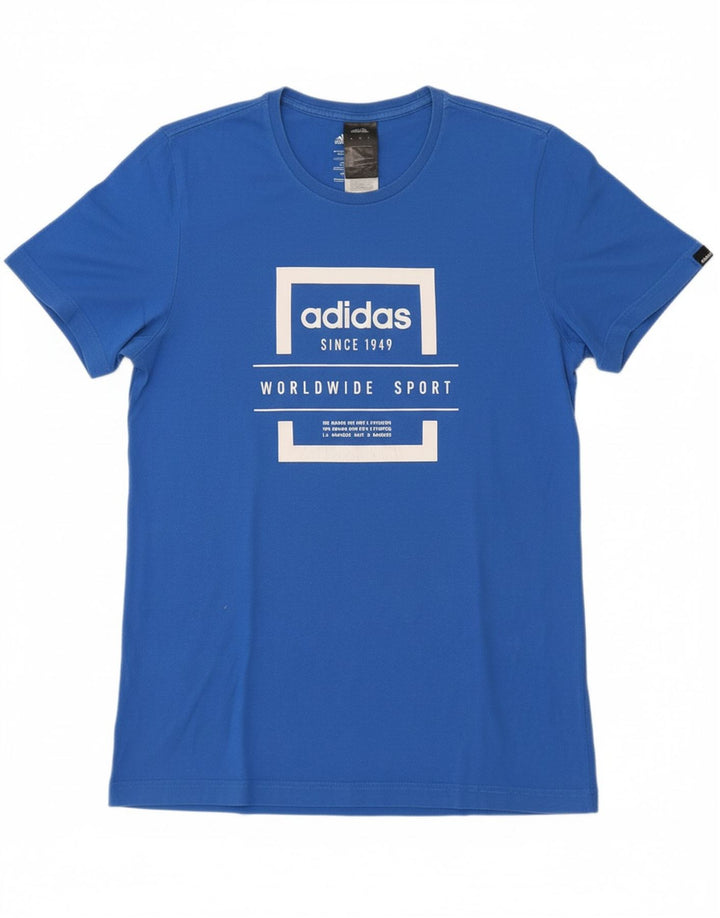 ADIDAS Mens Graphic T-Shirt Top Small Blue Cotton