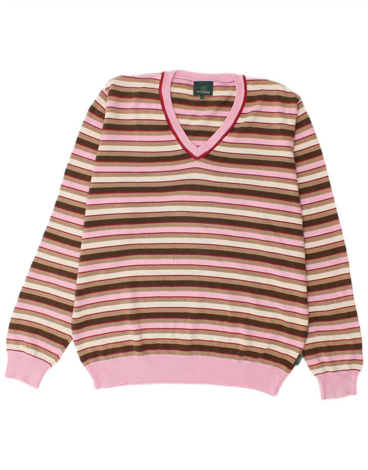 Henry s Dame V-hals sweater UK 16 Stor flerfarvet stribet