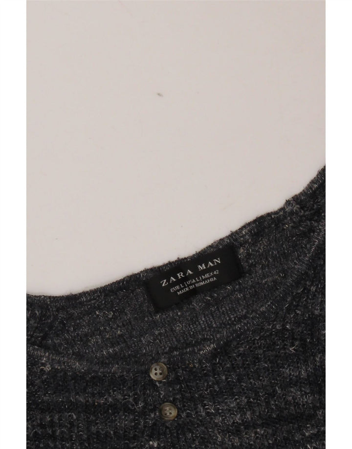 Zara Herre Crew Neck Jumper Sweater Large Navy Blue Flecked