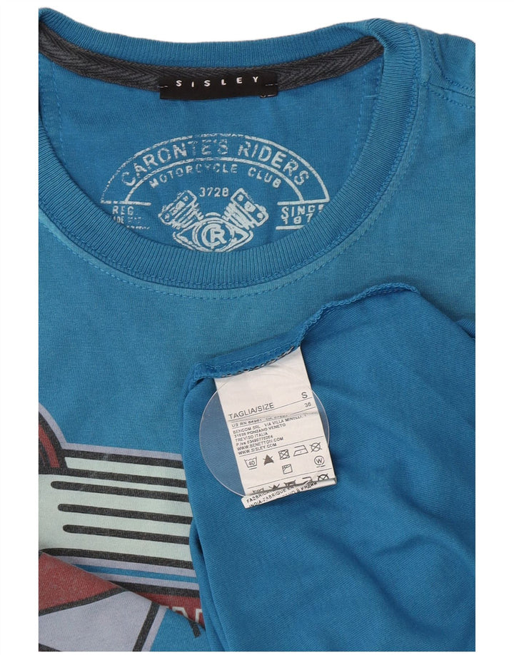Sisley Herre grafisk T-shirt top lille blå bomuld