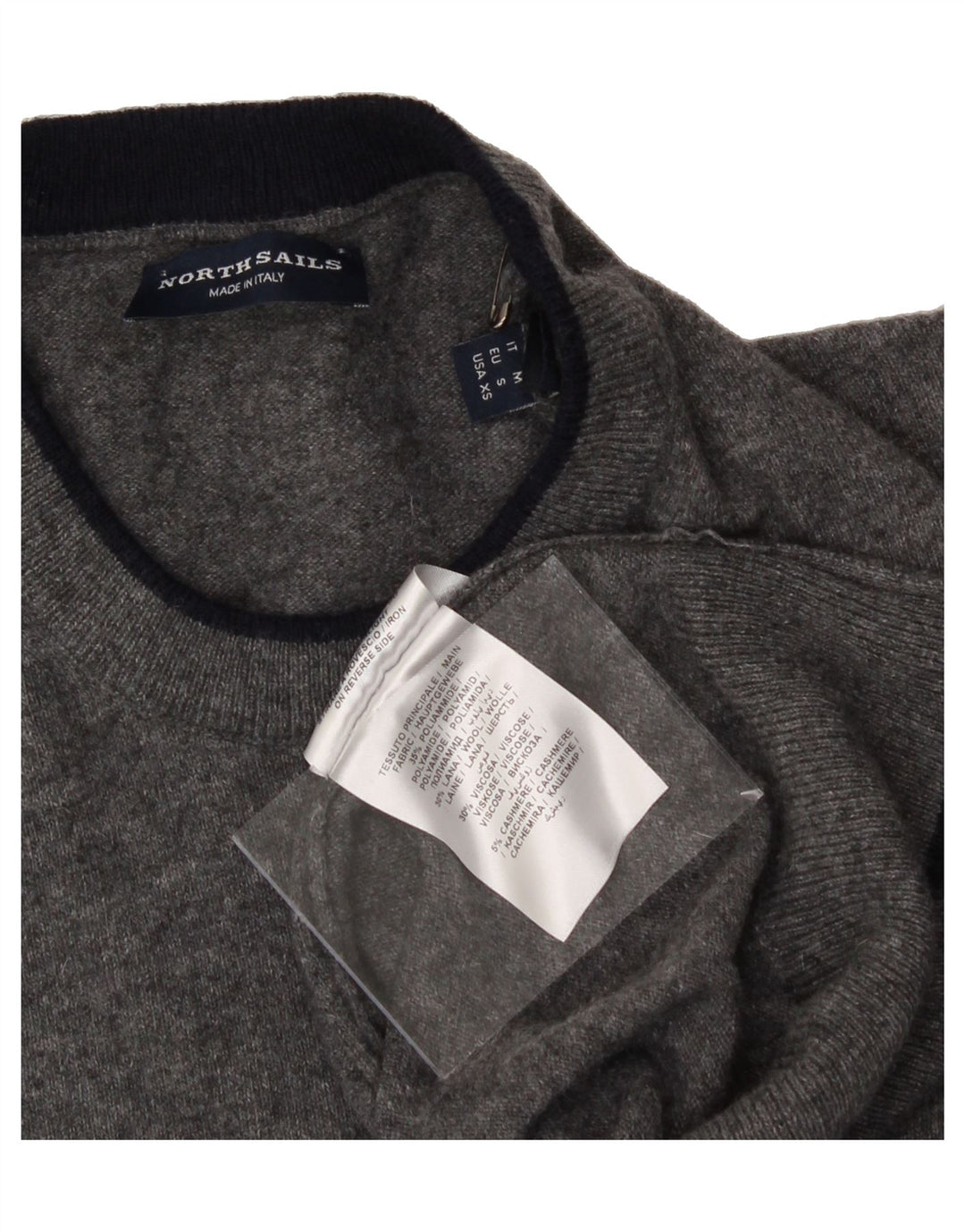 NORTH SAILS Mens Crew Neck Jumper Sweater Small Grey Wool Vintage North Sails and Second-Hand North Sails from Messina Hembry 
