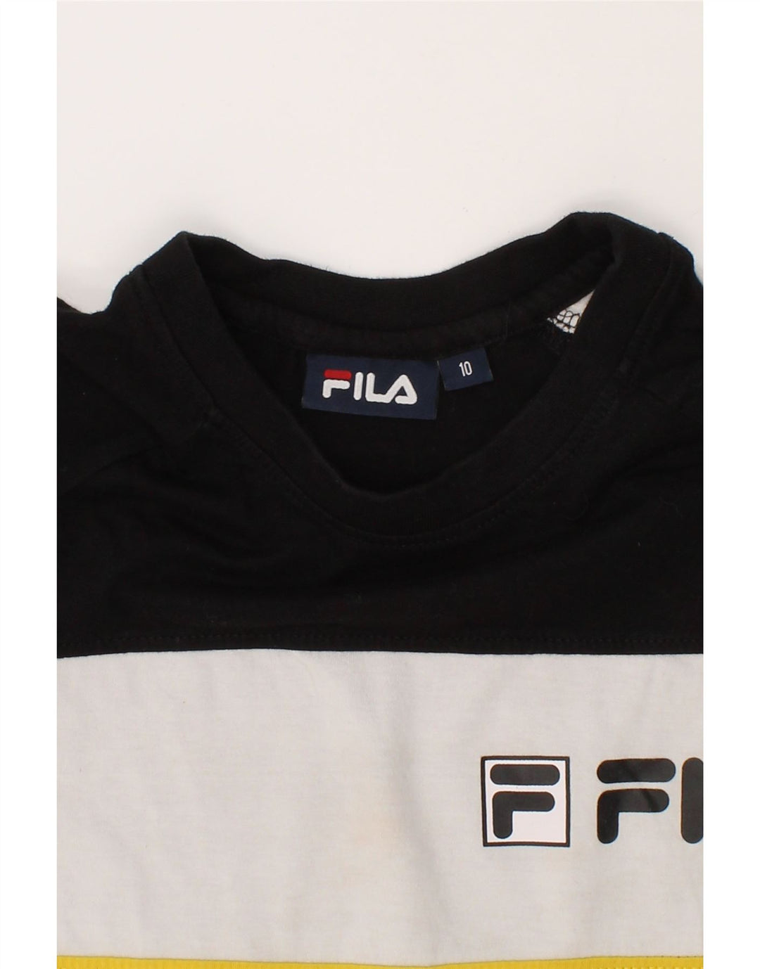 FILA Boys Graphic T-Shirt Top 9-10 Years Black Colourblock Vintage Fila and Second-Hand Fila from Messina Hembry 
