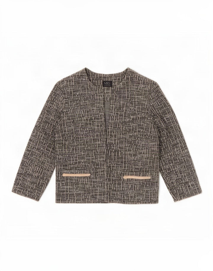 Marks & Spencer Dame 3/4-ærmet blazerjakke UK 14 Large Grå Flecked