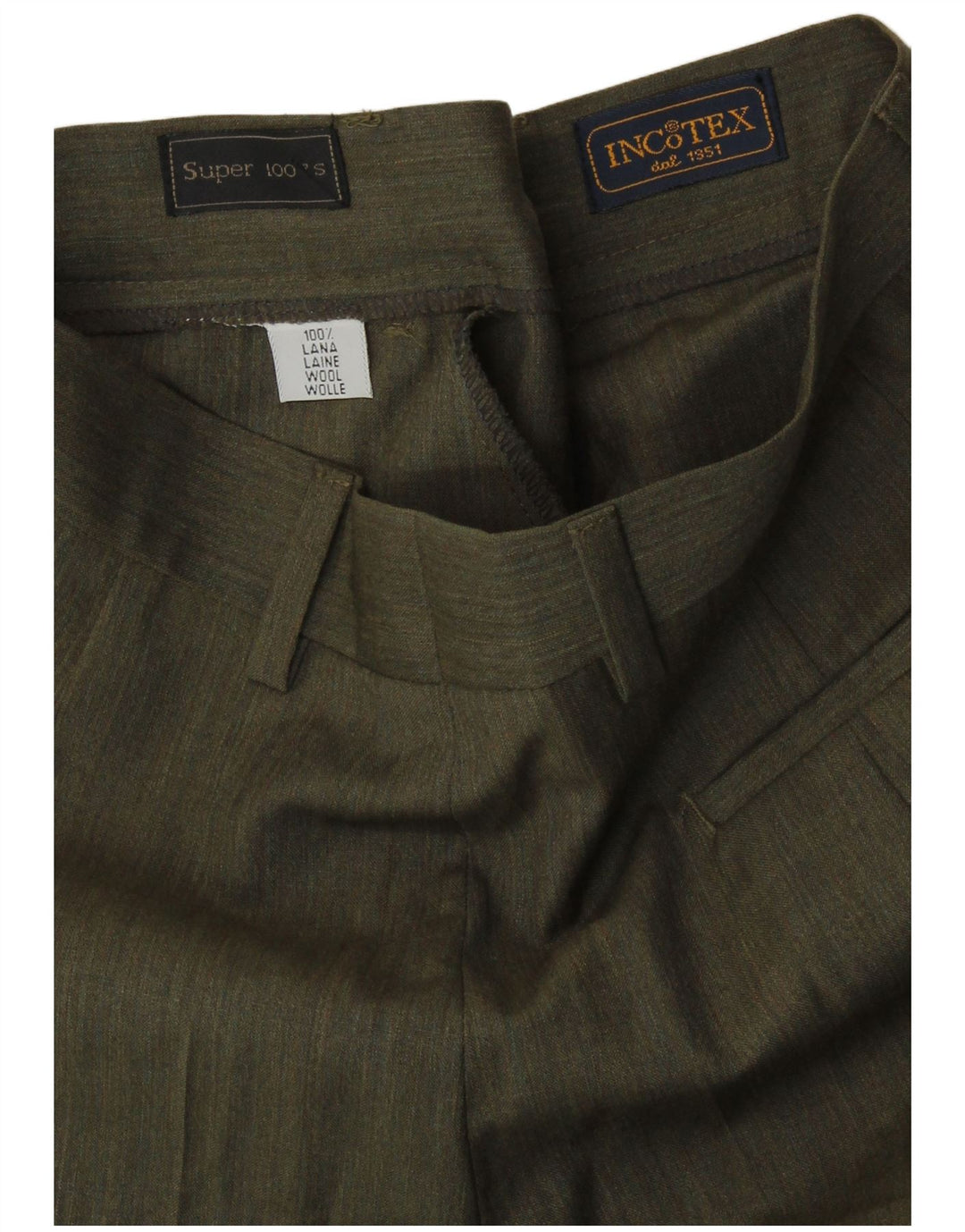 INCOTEX Dame Pegged Suit Trousers UK 8 Small W26 L28 Khaki Wool