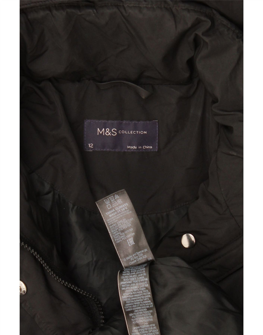 Marks & Spencer Polstret hættejakke til kvinder UK 12 Medium Sort Polyester
